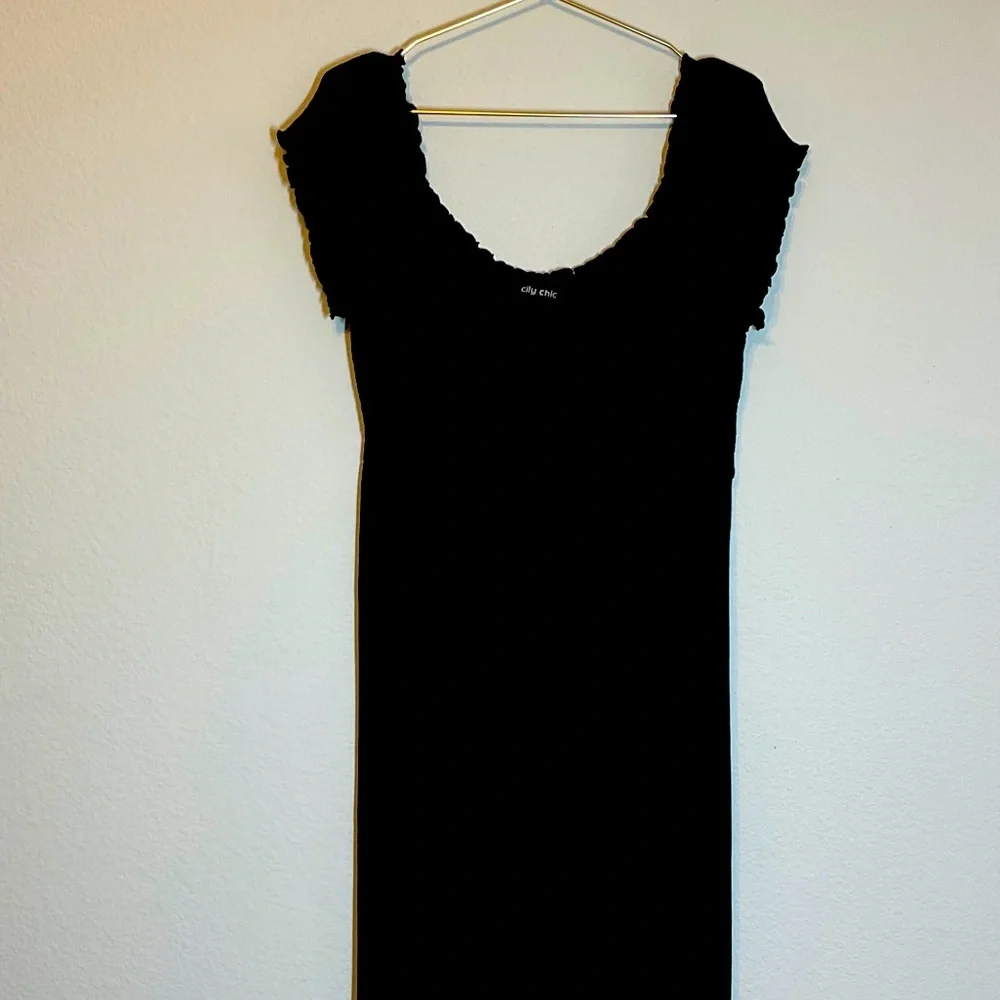 City Chic Black Rouched Dress On / Off Shoulder Cover Up - Picture 1 of 7